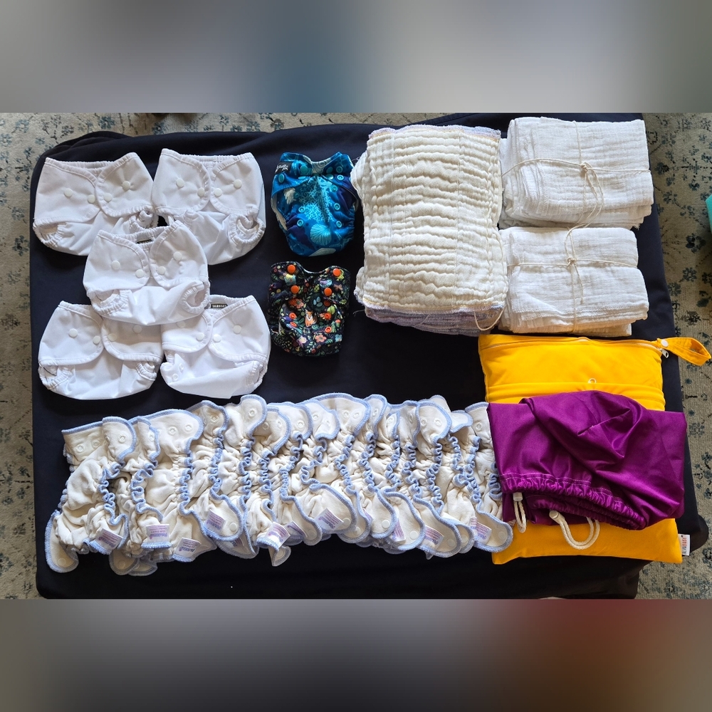 Full Time NWOT NB CLOTH DIAPERING KIT-Fitteds, Covers, Prefolds, Half Flats